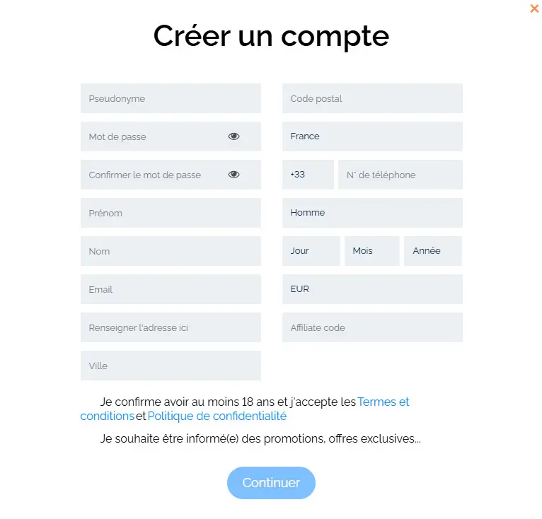 Processo di registrazione BETX CASINO